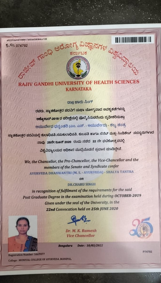 MS Shalya Tantra Degree — Dr. Charu Singh
